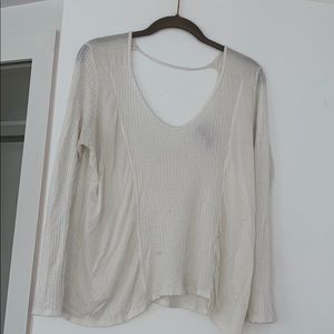 White, open-back, waffle long sleeve